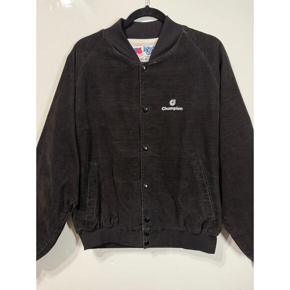 Champion MBA Varsity Jacket VTG Black Corduroy USA Snap Button Sports 90s Men XL - Picture 7 of 11
